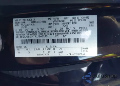 2024 Ford Escape Active z USA, uszkodzony, nr VIN 1FMCU0GN7RUB43225